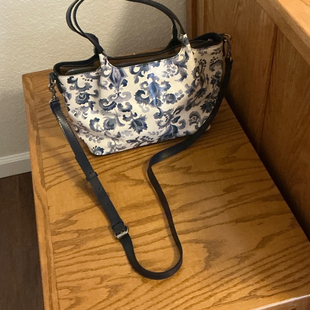 Patricia Nash Blue and Cream Floral Shoulder Bag